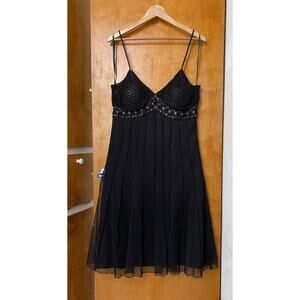 Vintage Y2K Crochet Mesh Beaded Dress Alt Goth Witchy Babydoll Empire Sz 12